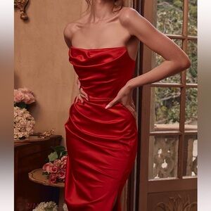 House of CB ADRIENNE Scarlet Satin Strapless Gown Size L